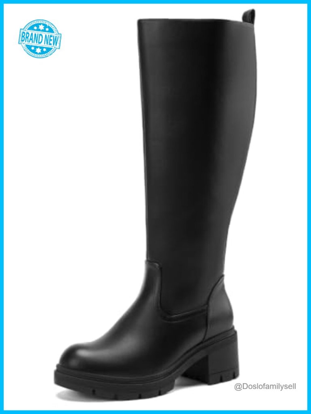 Wide Calf Knee High Platform Chunky Heel Faux Leather Boots
